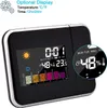 A digital projection alarm clock displaying time, temperature, and humidity. Produktbild-Vorschau
