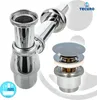 A chrome siphon and pop-up drain valve set for a sink. Produktbild-Vorschau