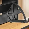 A close-up view of a black plastic bracket attached to a black shelf and a wooden surface. Produktbild-Vorschau