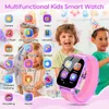 Children wearing party hats, with a smartwatch displayed prominently in the foreground, surrounded by icons representing various features. Náhled obrázku produktu
