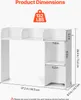 A diagram showing the dimensions of a white desk with shelves. Produktbild-Vorschau