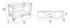 Diagrams showing the dimensions of a travel cot and its folded form. Náhled obrázku produktu