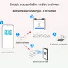 Diagram showing the steps to connect a mini WLAN surveillance camera to a smartphone. Produktbild-Vorschau