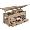 A light brown wooden coffee table with a lift-top mechanism and storage drawers, displayed against a white background. Produktbild-Vorschau