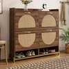 Merax eleganter Schuhschrank aus Holz mit Rattantüren und 4 Produktbild-Vorschau 3