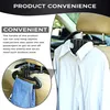 Collage showing a car interior with a garment hanger attached to a headrest, holding a white shirt and blue jeans. Produktbild-Vorschau