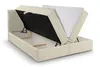 A beige boxspring bed with its storage compartment open, revealing the mattress and internal storage space. Voir les images du produit