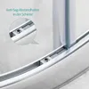 A close-up view of a shower door track with an inset showing a detail of the anti-sag bracket. Produktbild-Vorschau