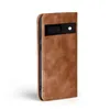 A brown flip-style phone case is shown against a white background. Produktbild-Vorschau