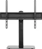 A black TV stand with adjustable mounting brackets is shown against a white background. Voir les images du produit