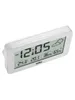 A white digital alarm clock with a weather station display is shown against a white background. Produktbild-Vorschau