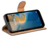 A smartphone in a brown flip case, angled to show the screen. Náhled obrázku produktu