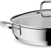 A close-up shot of a stainless steel pan with a glass lid. Podgląd zdjęcia produktu