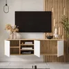 A TV stand with a TV mounted above it, in a modern living room setting. Produktbild-Vorschau