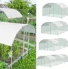 A collage showing a greenhouse in a garden on the left and multiple illustrations of different sizes of chicken coops on the right. Produktbild-Vorschau