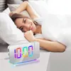 A woman is lying in bed and smiling, with a digital alarm clock in the foreground. Náhled obrázku produktu