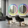 A modern salon or bathroom setting with two illuminated mirrors and chairs. Anteprima dell’immagine prodotto