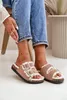 Damen Hausschuhe Pantoletten Mit Schnallen Und Fell Beige Produktbild-Vorschau 10