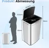 A diagram showing the dimensions of a trash can next to a silhouette of a person, with a smaller trash can shown for scale. Podgląd zdjęcia produktu