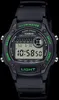 A close-up studio shot of a black digital Casio watch with green accents. Voir les images du produit