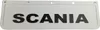 A close-up, straight-on shot of a white license plate or mudflap with the word "SCANIA" in black letters. Produktbild-Vorschau