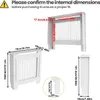 Diagrams showing the dimensions of a white radiator cover. Anteprima dell’immagine prodotto