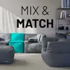 A modular seating arrangement with beanbag chairs and sofas in a living room setting. Náhled obrázku produktu