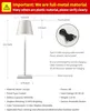 A diagram showing the dimensions and features of a table lamp, along with a charging cable. Produktbild-Vorschau
