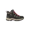 A single black hiking boot with leopard print accents and red laces, shown from the side against a white background. Produktbild-Vorschau