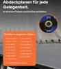 A close-up of a tarp with grommets and a diagram showing grommet dimensions. Produktbild-Vorschau