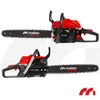 Two red and black chainsaws are displayed against a white background. The top chainsaw is shown from the side, while the bottom one is angled slightly. Produktbild-Vorschau