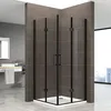 A modern bathroom with a black-framed glass shower enclosure. Produktbild-Vorschau
