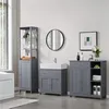 A bathroom vanity set with a sink, a tall cabinet, and a side cabinet. Produktbild-Vorschau