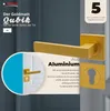 A marketing image showcasing a gold-colored door handle set with descriptive text and a warranty information overlay. Produktbild-Vorschau