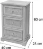 A wooden chest of drawers with rattan drawer fronts, shown with dimensions indicated. Anteprima dell’immagine prodotto