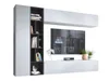 A modern white and graphite living room entertainment unit with a TV, shelves, and storage. Náhľad obrázku produktu