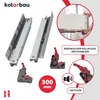 A collage showcasing drawer slides, their components, and features like soft-close and full extension. Produktbild-Vorschau