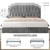 A bed with dimensions and recommended mattress heights shown. Produktbild-Vorschau