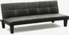 A black faux leather sofa bed with white stitching is shown against a white background. Produktbild-Vorschau