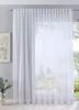 A white sheer curtain hangs in front of a window, with a plant in a vase on the left. Produktbild-Vorschau