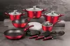 A collection of red cookware and kitchen utensils arranged on a surface. Náhled obrázku produktu