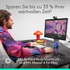 A man is sitting at a desk using a computer with a Logitech MX Master 4 for Mac mouse. Produktbild-Vorschau