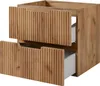A wooden bathroom vanity with two drawers, one of which is partially open. Voir les images du produit