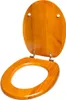 A wooden toilet seat and lid, open, on a white background. Produktbild-Vorschau