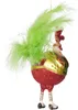 A side view of a decorative glass ornament shaped like a chicken wearing a Christmas suit. Voir les images du produit