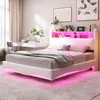 Merax Čalúnená posteľ s baldachýnom 140x200 cm s LED Náhľad obrázku produktu 1