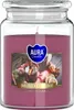 A large scented candle in a glass jar with a lid, featuring a label with an image of mulled wine and spices. Podgląd zdjęcia produktu