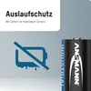 A battery with marketing text and an icon indicating leak protection. Náhled obrázku produktu
