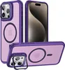 A product shot of a purple iPhone case with a clear back, showing multiple angles and a kickstand. Produktbild-Vorschau