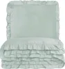 A stack of ruffled bedding in a light blue color. Produktbild-Vorschau